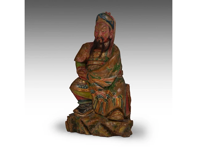 A set of south chinese polychrome lacquered figures of the three dignitaries/officials, late qing, h 48 - 54 cm - afbeelding 11 van  13