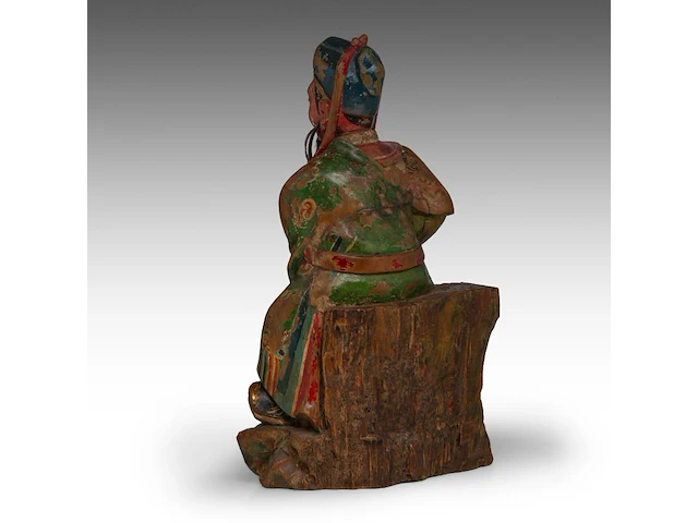 A set of south chinese polychrome lacquered figures of the three dignitaries/officials, late qing, h 48 - 54 cm - afbeelding 12 van  13
