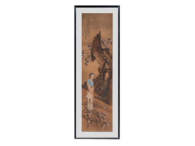A set of two chinese paintings, 'beauties on a terrace', signed, late qing (early 20thc), framed 153 x 53 cm (one frame) - afbeelding 2 van  15