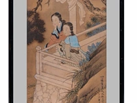 A set of two chinese paintings, 'beauties on a terrace', signed, late qing (early 20thc), framed 153 x 53 cm (one frame) - afbeelding 12 van  15