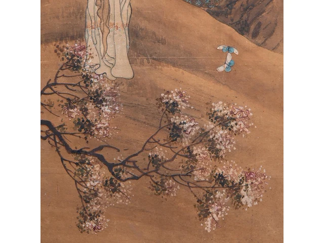 A set of two chinese paintings, 'beauties on a terrace', signed, late qing (early 20thc), framed 153 x 53 cm (one frame) - afbeelding 14 van  15
