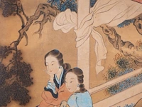 A set of two chinese paintings, 'beauties on a terrace', signed, late qing (early 20thc), framed 153 x 53 cm (one frame) - afbeelding 15 van  15