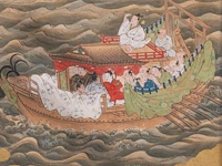 A set of two japanese paintings with scenes from the tale of taishokan, gold, ink and watercolour on paper, marked, edo period (1644-1868), framed 134 cm x 50 cm (each) - afbeelding 5 van  7