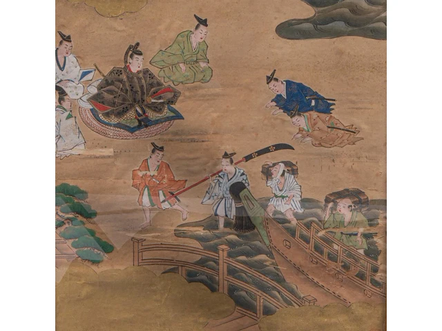 A set of two japanese paintings with scenes from the tale of taishokan, gold, ink and watercolour on paper, marked, edo period (1644-1868), framed 134 cm x 50 cm (each) - afbeelding 7 van  7