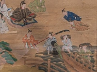 A set of two japanese paintings with scenes from the tale of taishokan, gold, ink and watercolour on paper, marked, edo period (1644-1868), framed 134 cm x 50 cm (each) - afbeelding 7 van  7