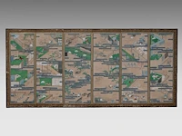 A set of two japanese six-panel byobu folding screens, 'the tale of genji', meiji period (early 20thc), 353 x 153 cm (one screen) - afbeelding 10 van  11