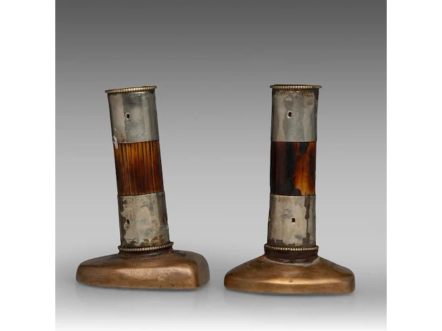 A set of two tibetan bronze tsa tsa mould seals, one depicting manjushri, the other possibly samantabhadra/avalokitesvara, 19thc, h 14 - 14,6 cm - afbeelding 4 van  8