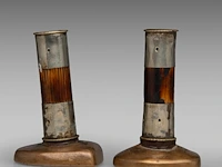 A set of two tibetan bronze tsa tsa mould seals, one depicting manjushri, the other possibly samantabhadra/avalokitesvara, 19thc, h 14 - 14,6 cm - afbeelding 4 van  8