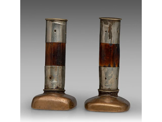 A set of two tibetan bronze tsa tsa mould seals, one depicting manjushri, the other possibly samantabhadra/avalokitesvara, 19thc, h 14 - 14,6 cm - afbeelding 5 van  8
