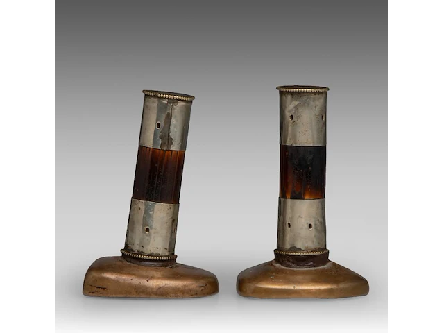 A set of two tibetan bronze tsa tsa mould seals, one depicting manjushri, the other possibly samantabhadra/avalokitesvara, 19thc, h 14 - 14,6 cm - afbeelding 6 van  8
