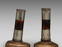 A set of two tibetan bronze tsa tsa mould seals, one depicting manjushri, the other possibly samantabhadra/avalokitesvara, 19thc, h 14 - 14,6 cm - afbeelding 6 van  8