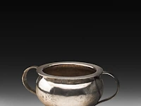 A spanish or south american double-handled silver chamber pot, 19thc, weight: ca. 1200 g 12 x 19 cm. (4.71 x 7.48 in.)