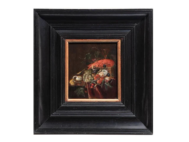A still life with lobster, after the dutch golden age, 19thc, oil on panel 26 x 21 cm. (10.24 x 8.26 in.), frame: 48 x 51 cm. (18.89 x 20.07 in.) - afbeelding 2 van  3