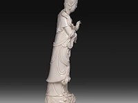 A tall chinese blanc-de-chine standing guanyin, marked wu mu sen, 20thc, total h 97,5 cm - afbeelding 7 van  11