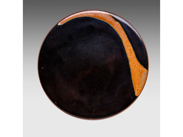 A tenmoku/jian ware style glazed stoneware lidded jar, marked 'denmark', h 22 - ø 22 cm - afbeelding 7 van  8