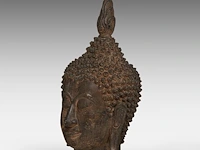 A thai bronze head of buddha, sukhothai style, h 25,7 cm - afbeelding 2 van  6