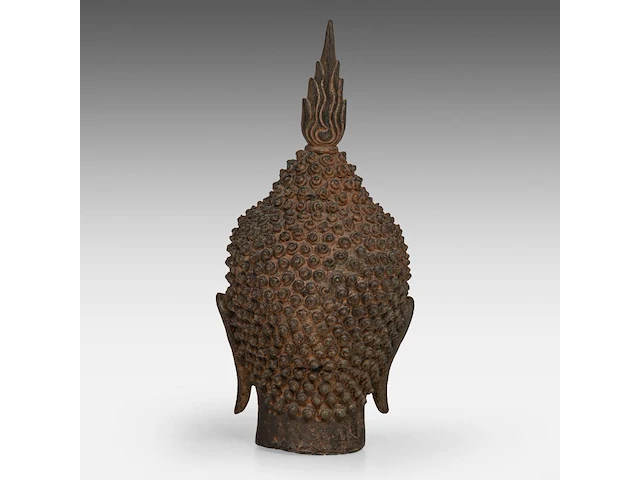 A thai bronze head of buddha, sukhothai style, h 25,7 cm - afbeelding 4 van  6