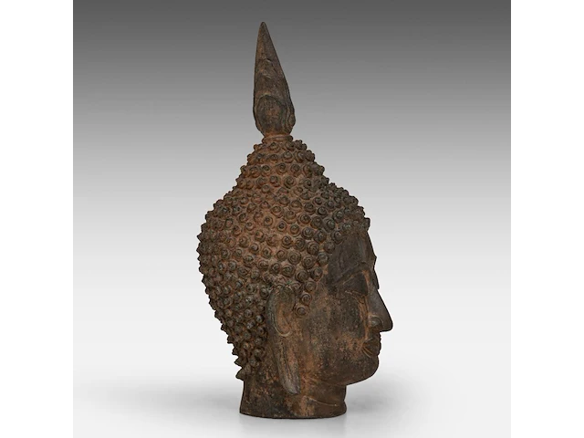 A thai bronze head of buddha, sukhothai style, h 25,7 cm - afbeelding 5 van  6