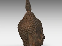 A thai bronze head of buddha, sukhothai style, h 25,7 cm - afbeelding 5 van  6