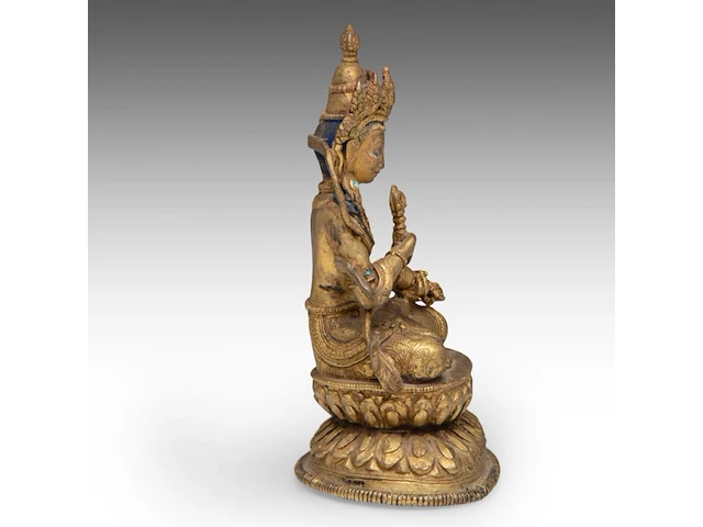 A tibetan gilt bronze figure of vajrassattva, early 19thc, h 14 cm - weight about 565 g - afbeelding 5 van  8