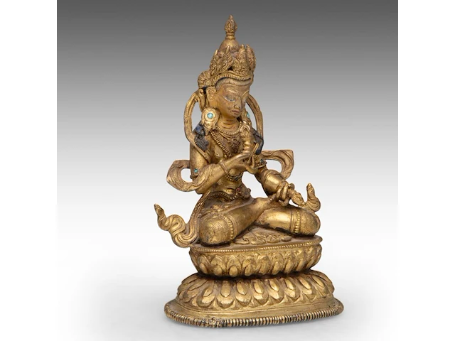 A tibetan gilt bronze figure of vajrassattva, early 19thc, h 14 cm - weight about 565 g - afbeelding 6 van  8
