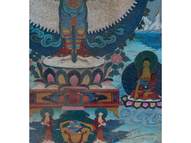 A tibetan thangka, 'eleven-headed avalokiteshvara/chenrezig', 19thc, framed 59 x 87 cm - afbeelding 2 van  10
