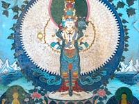 A tibetan thangka, 'eleven-headed avalokiteshvara/chenrezig', 19thc, framed 59 x 87 cm