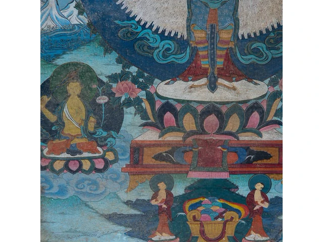 A tibetan thangka, 'eleven-headed avalokiteshvara/chenrezig', 19thc, framed 59 x 87 cm - afbeelding 10 van  10