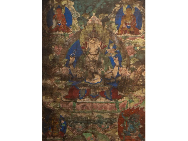 A tibetan thangka of bodhisattva avalokitesvara, 19thc, framed 64 x 84 cm - afbeelding 2 van  5