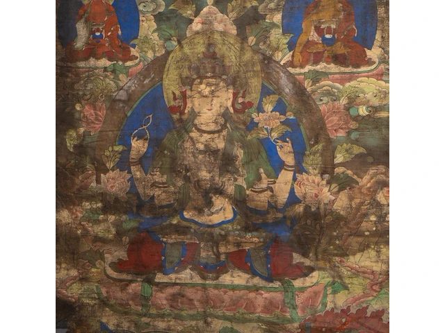 A tibetan thangka of bodhisattva avalokitesvara, 19thc, framed 64 x 84 cm - afbeelding 3 van  5