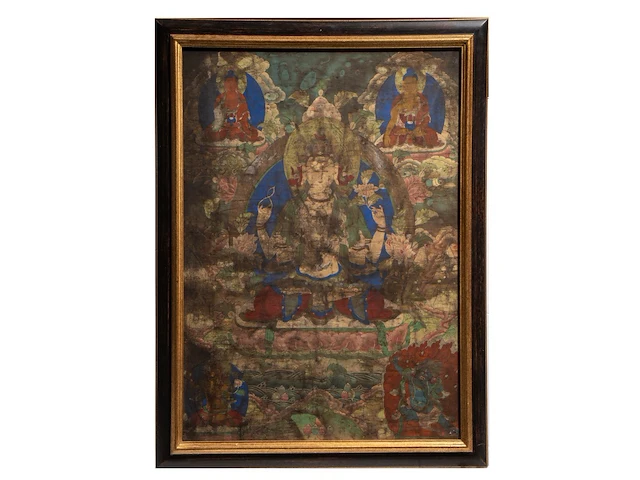 A tibetan thangka of bodhisattva avalokitesvara, 19thc, framed 64 x 84 cm - afbeelding 4 van  5