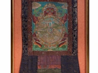 A tibetan thangka, 'yama and the wheel of life (bhavacakra)', 19thc, framed 85 x 132 cm - afbeelding 2 van  5
