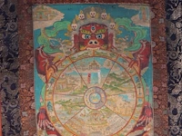 A tibetan thangka, 'yama and the wheel of life (bhavacakra)', 19thc, framed 85 x 132 cm - afbeelding 4 van  5