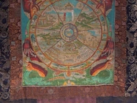A tibetan thangka, 'yama and the wheel of life (bhavacakra)', 19thc, framed 85 x 132 cm - afbeelding 5 van  5
