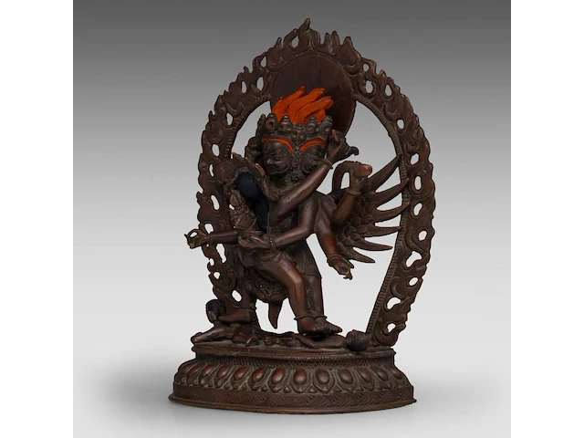 A tibetan/himalayan bronze figure of vajrakilaya and diptichakra, 19thc, h 20 cm - weight about 1778g - afbeelding 3 van  9