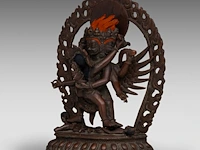 A tibetan/himalayan bronze figure of vajrakilaya and diptichakra, 19thc, h 20 cm - weight about 1778g - afbeelding 3 van  9