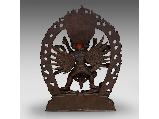 A tibetan/himalayan bronze figure of vajrakilaya and diptichakra, 19thc, h 20 cm - weight about 1778g - afbeelding 5 van  9