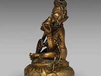 A tibetan/himalayan gilt bronze figure of virupaksha, 18thc/19thc, h 11,5 cm - weight about 543 g - afbeelding 3 van  8