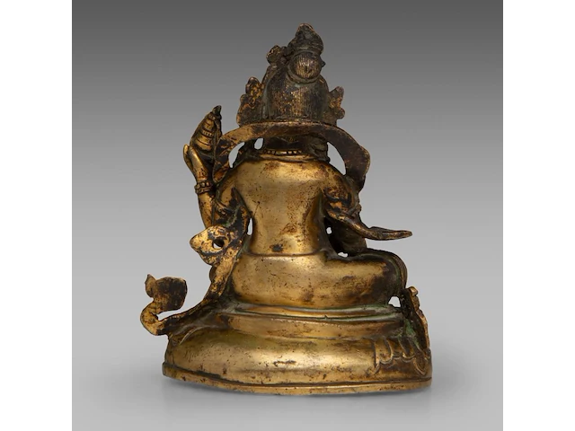 A tibetan/himalayan gilt bronze figure of virupaksha, 18thc/19thc, h 11,5 cm - weight about 543 g - afbeelding 4 van  8