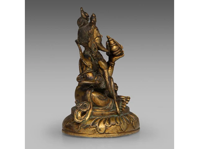 A tibetan/himalayan gilt bronze figure of virupaksha, 18thc/19thc, h 11,5 cm - weight about 543 g - afbeelding 5 van  8