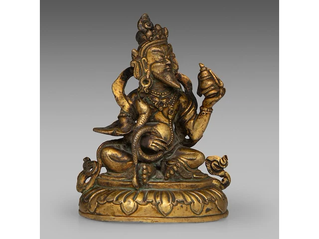 A tibetan/himalayan gilt bronze figure of virupaksha, 18thc/19thc, h 11,5 cm - weight about 543 g - afbeelding 6 van  8
