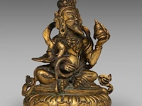 A tibetan/himalayan gilt bronze figure of virupaksha, 18thc/19thc, h 11,5 cm - weight about 543 g - afbeelding 6 van  8