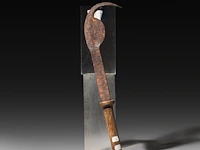 A tribal throwing axe with wooden phallic handle, congo, l 55 cm