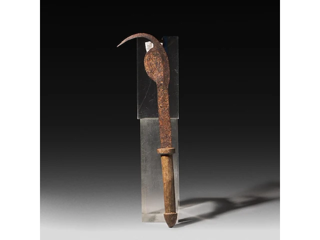 A tribal throwing axe with wooden phallic handle, congo, l 55 cm - afbeelding 2 van  4