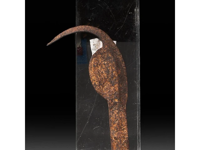 A tribal throwing axe with wooden phallic handle, congo, l 55 cm - afbeelding 3 van  4
