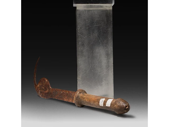 A tribal throwing axe with wooden phallic handle, congo, l 55 cm - afbeelding 4 van  4