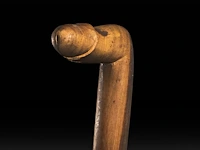 A various collection of carved wooden folk walking sticks with phallic handles - afbeelding 9 van  13