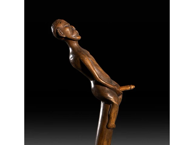A various collection of carved wooden folk walking sticks with phallic handles - afbeelding 13 van  13