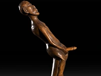 A various collection of carved wooden folk walking sticks with phallic handles - afbeelding 13 van  13
