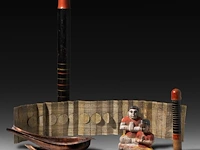 A various collection of traditional indian ceremonial items, symbolising yoni and lingam, h 64,5 cm (tallest)